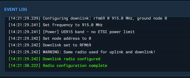 Event Log Showing Radio Configuration